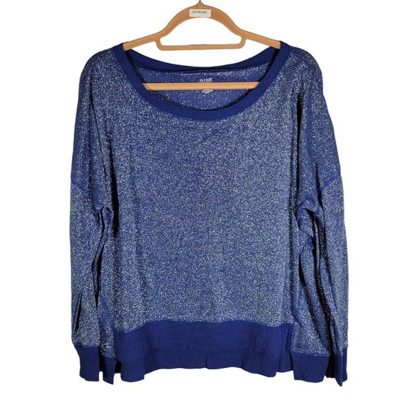 a.n.a Sweaters - a.n.a Blue Metallic Lightweight Knit Long Sleeve High Low Sweater Women Sz XL